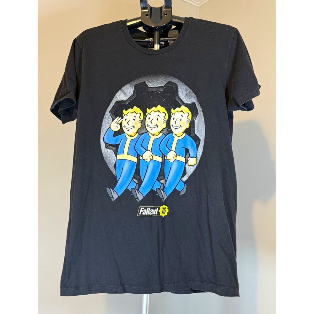 Bethesda Fallout 76 Vault Boy Graphic Logo Black Cotton Crew Neck Tee Large